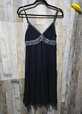 Dressbarn Vintage Y2K Black Beaded Pleated Shift Tank Dress 10 Maximalist Formal